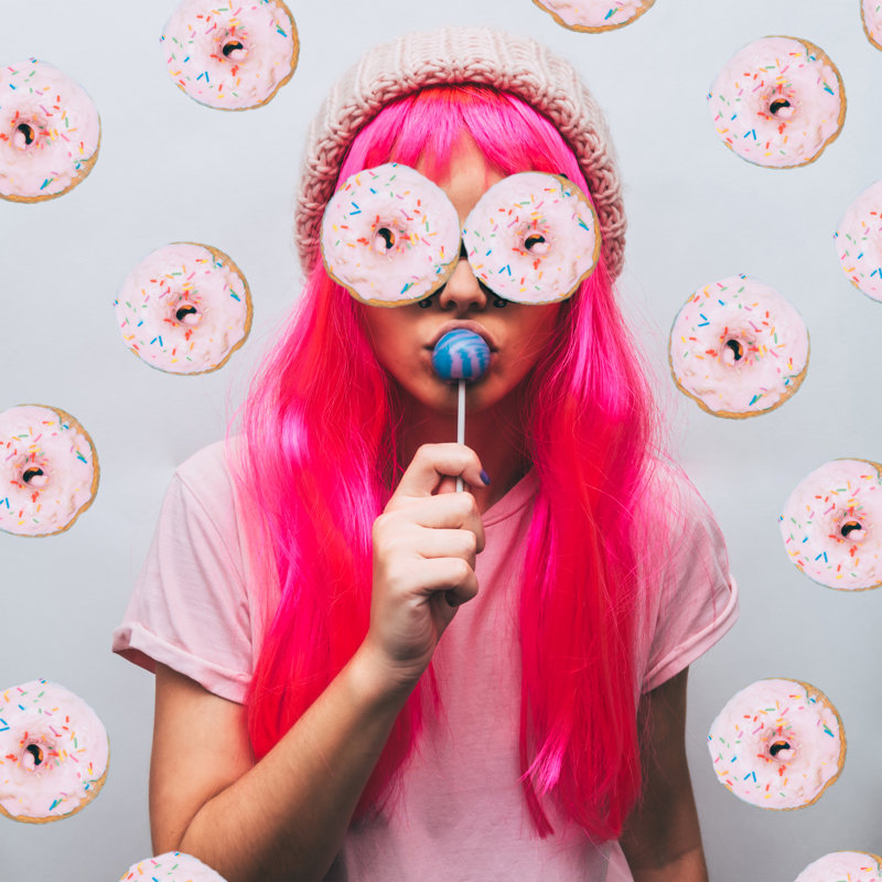 Woman With Donuts - Wrapped Canvas Print, 51cm H x 51cm W x 3.8cm D