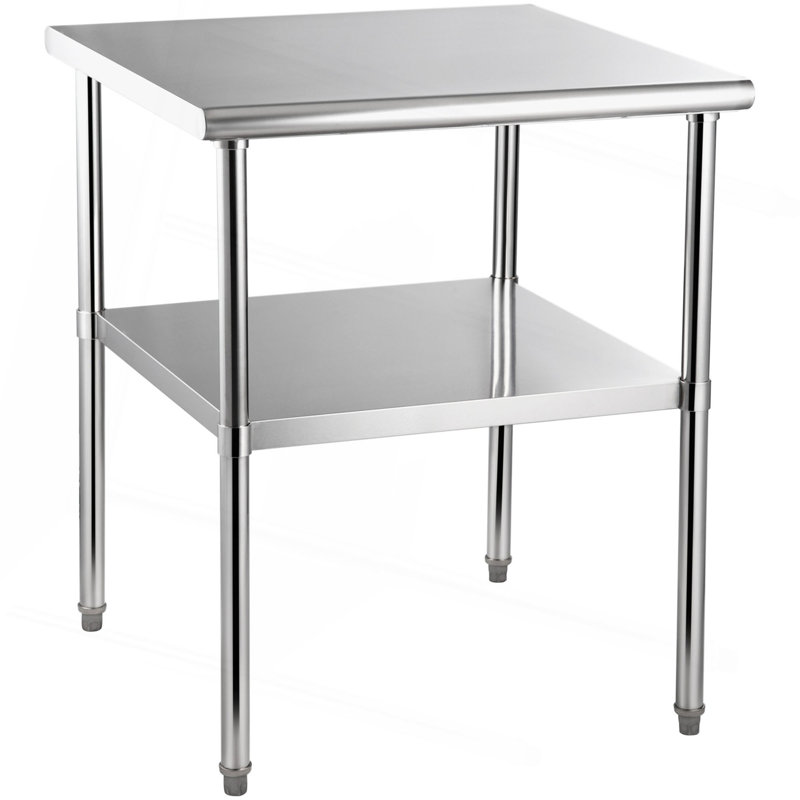 Table de préparation en acier inoxydable, 30 x 30 x 36 pouces, capacité de charge de 800 lb, table de travail en métal robuste avec tablette et pieds réglables, poste de travail commercial pour le garage de la cuisine