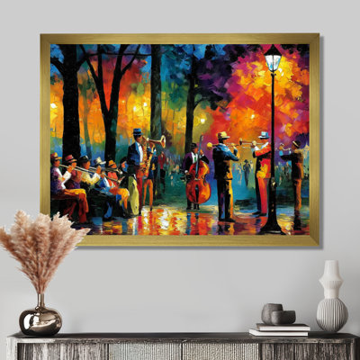 Outdoor Jazz Music In Paris - Music Jazz Wall Art, Yellow Vintage Canvas Print