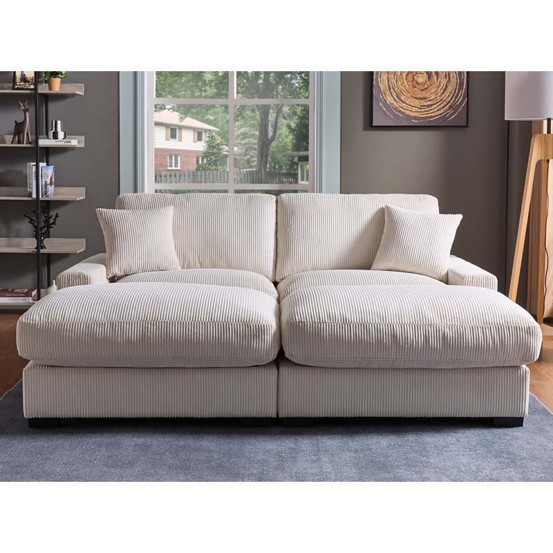 Canapé et méridienne en velours 3 pièces Selda, Beige