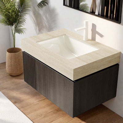 Meuble-lavabo et lavabo spacieux et moderne avec finition en bois et lavabo en céramique