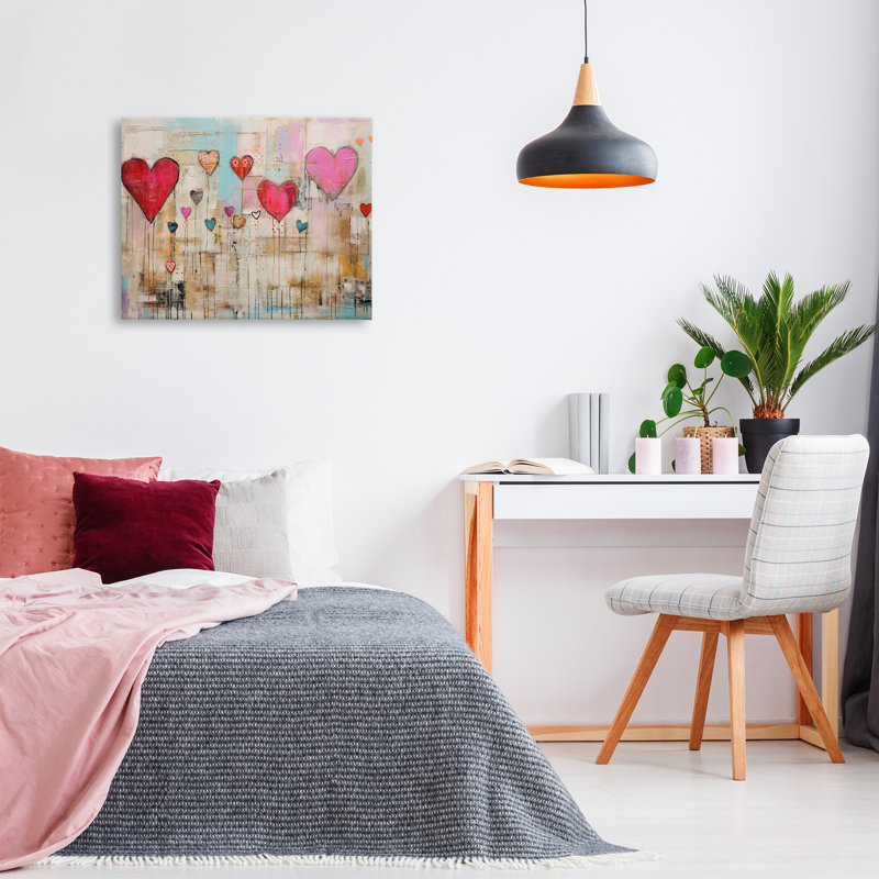 Art mural moderne sur toile à cœurs flottants par LSR Design Studio, H 24 po x l 30 po