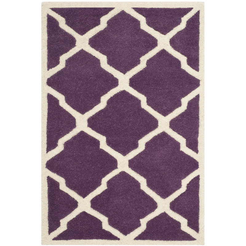 Tapis mauve / ivoire en laine Carolene, Rectangle 2 pi x 3 pi