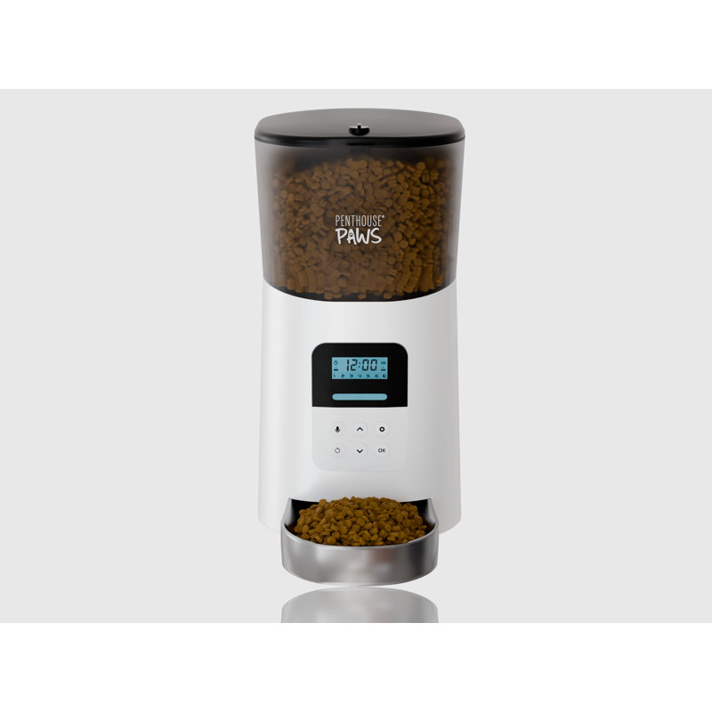 Penthouse Paws® Smart Automatic Dog Feeder with LCD screen– 6L Capacity, App-Controlled, Voice Recorder, Anti-Jam, Battery Backup – Black - Stainless Steel