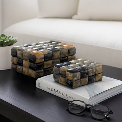 Keepsake Box With Lid - Modern Horn Look Organizer For Jewelry, Accessories, And Decorative Storage - Stylish Decorative Boxes For Living Room, Bedroom, Or Office Decor - Set Of 2, 12.5", Black