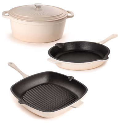 BergHOFF Neo 4 Pc Cast Iron Cookware Set with Fry Pan, Grill Pan, and 5Qt. Covered Dutch Oven