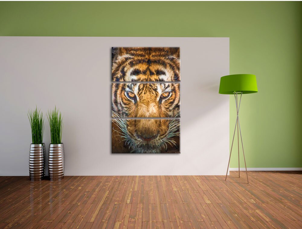 3-tlg. Leinwandbilder-Set „Tiger mit hellbraunen Augen“, Grafikdruck