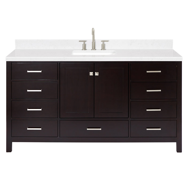 Cambridge 66.25'' Single Bathroom Vanity with Carrara Quartz Top, Espresso, Rectangular