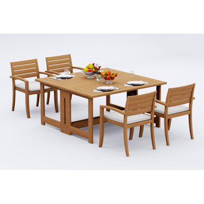 Ensemble de salle à manger 7 pièces en bois de teck de qualité A: table rectangulaire carrée de 60 po et 6 chaises empilables Alvarado # 11TV1406