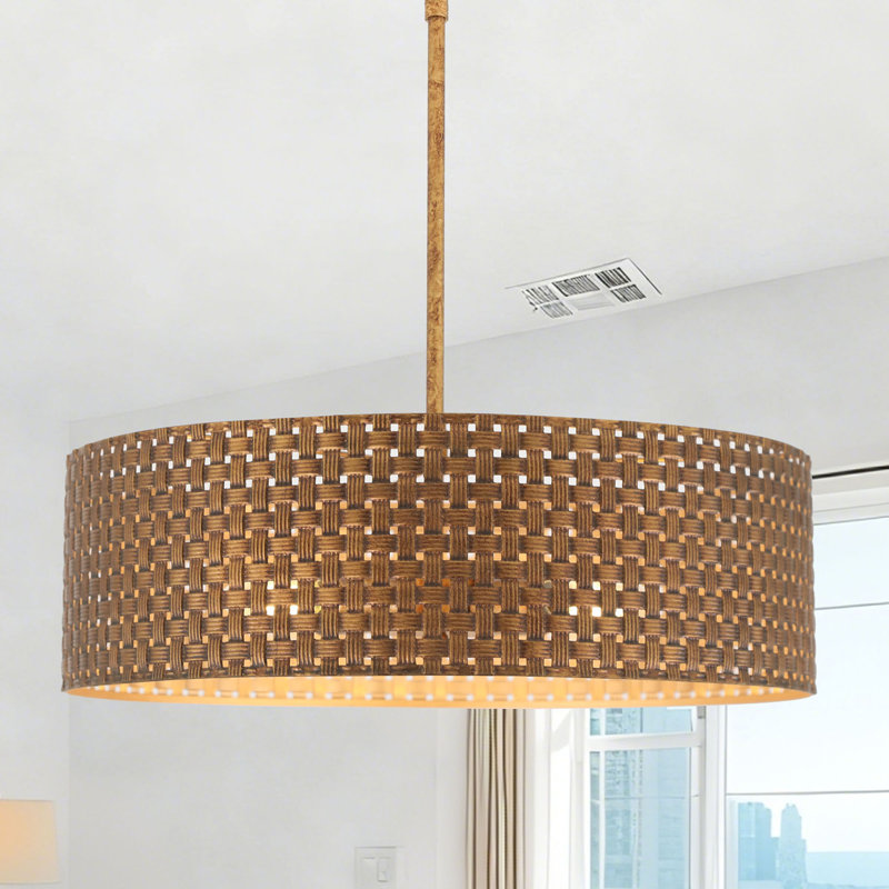 4-Light Brass Gold Drum Chandelier 17.75"