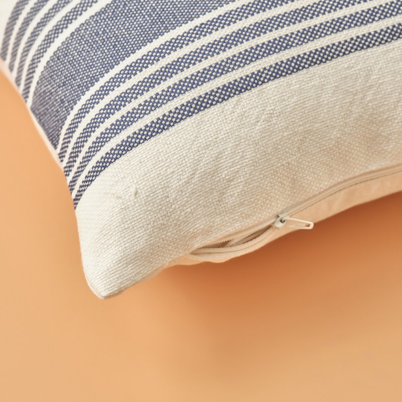 Coussin Shelly, Rayures bleues, Mixte de coton
