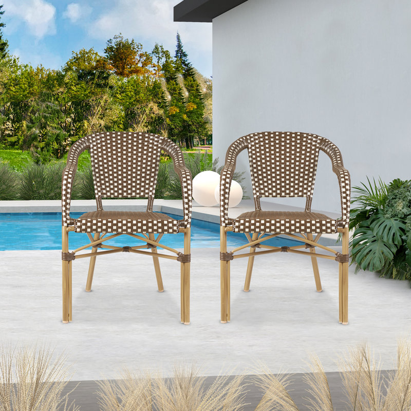 Fauteuil de salle à manger empilable avec coussin Fallis, Brun, Brun
