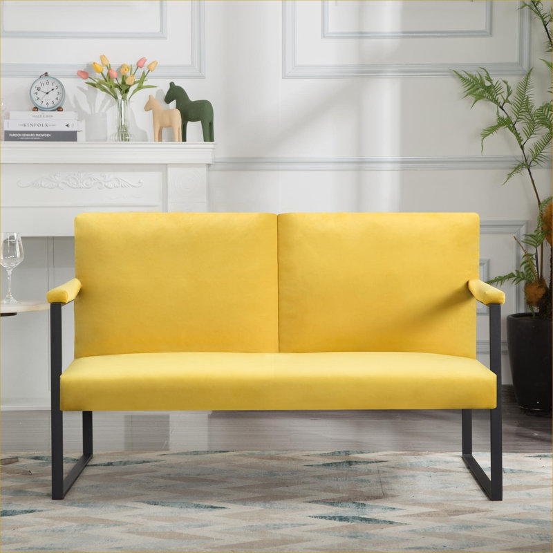 Pour le salon et les petits espaces de chambre à coucher, fauteuil d'appoint moderne à 2 places avec structure entièrement en métal, finition jaune