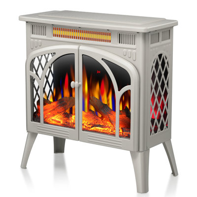 Cowsar Infrared Freestanding Portable Electric Fireplace Stove Heater With Remote,Timer,Adjustable Brightness And Speed,Double Doors