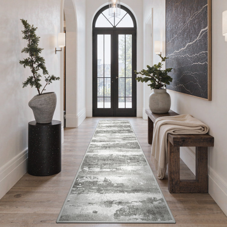 Pavelina Gray Modern Abstract Machine Washable Indoor Area Rug with Non-Slip Backing