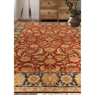 Tapis rouge et bleu noué à la main de haute qualité