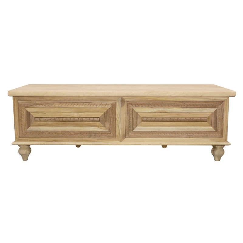 Banc de rangement Noelle en bois massif blanc vieilli de 55 po Noelle