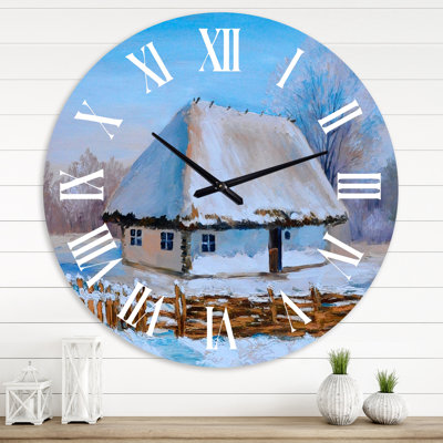 Traditionnel chalet d'hiver recouvert de neige I - Horloge murale traditionnelle