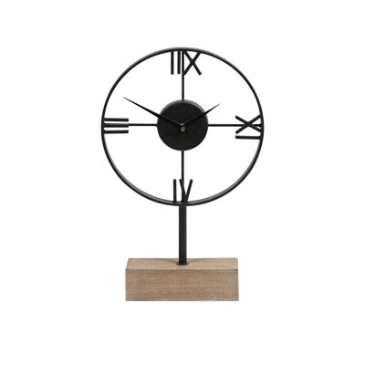 Black Metal Wood Desk Table Clock With Open Metal Frame