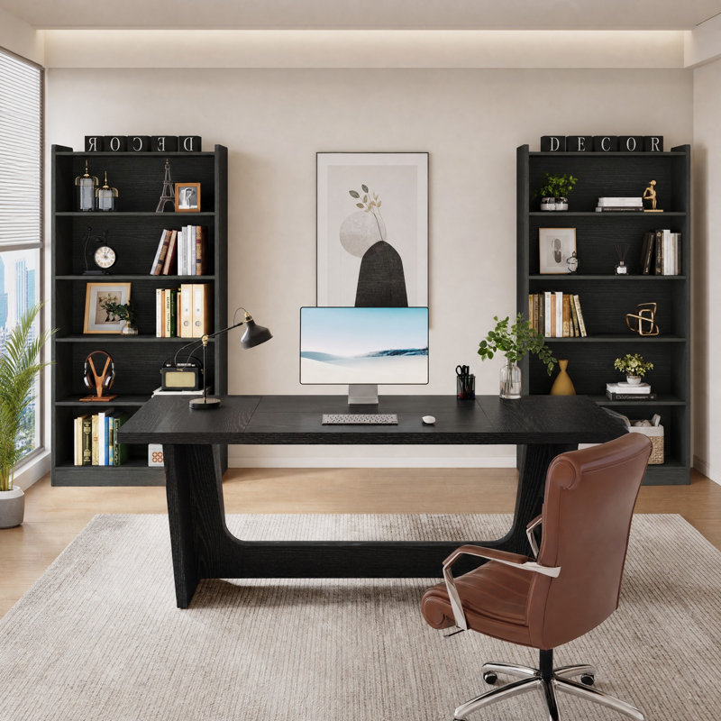Ensemble de mobilier de bureau à domicile 3 pièces : bureau de direction 71 po et bibliothèques ouvertes 72 po