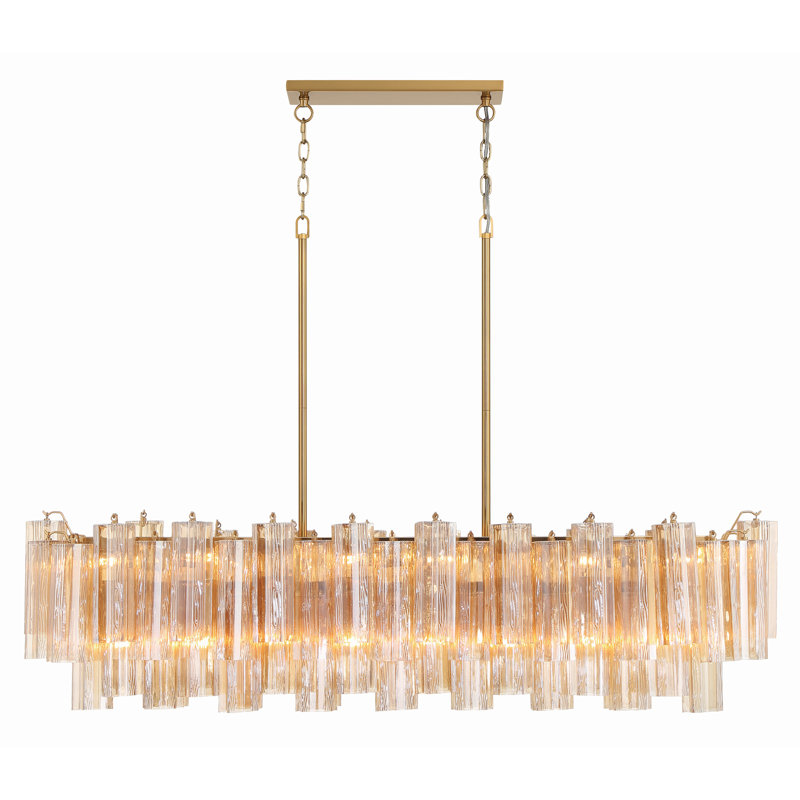 Quinzio 14 - Light Dimmable Linear Chandelier, Aged Brass