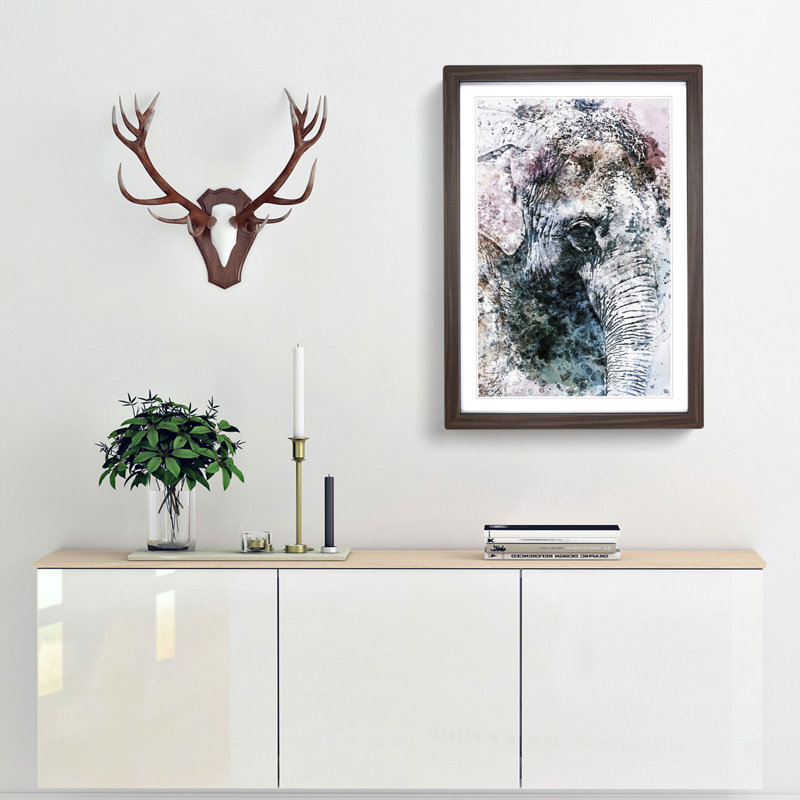 Graceful Elephant Portrait in Abstract - Picture Frame Painting Print, Walnut Framed, 87cm H x 62cm W x 2cm D