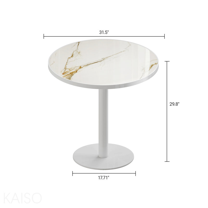 Table bistro ronde de 31,5 pouces avec plateau en faux marbre et plateau en métal robuste, facile à assembler, diamètre de la structure en métal robuste