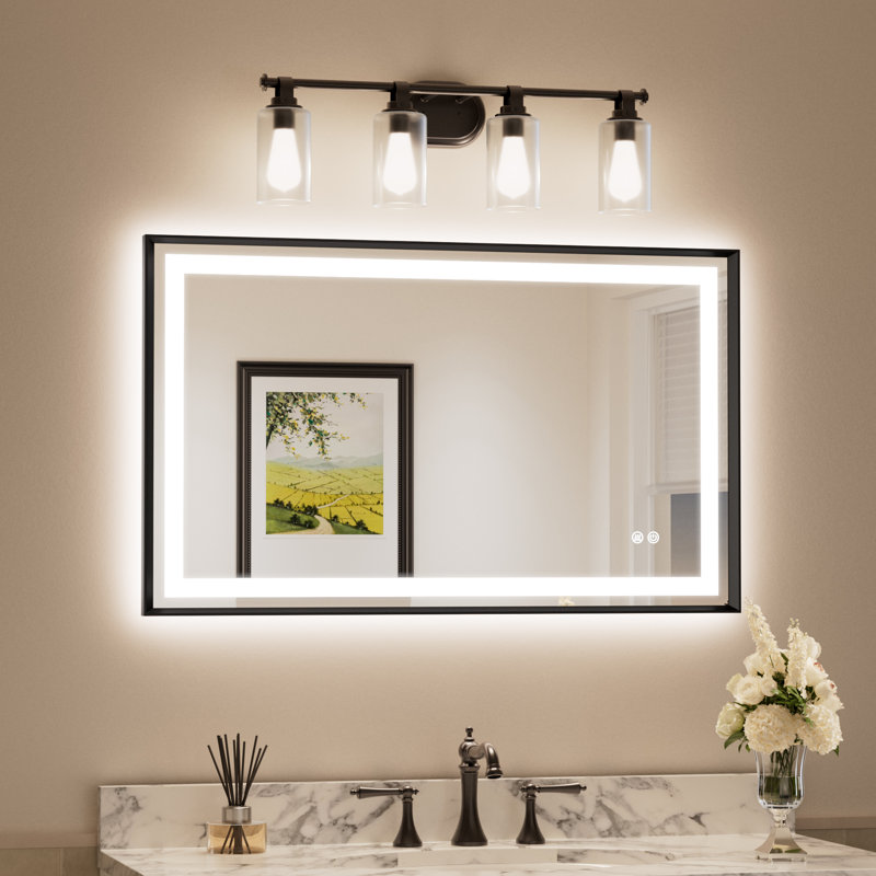 LED lighted Mirror with Tempered Glass, Metal Frame, Frontlit & Backlit, 40" x 24"