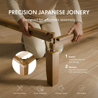 Japanese Joinery Craft Solid Wood Platform Bed with Integrated USB Charging