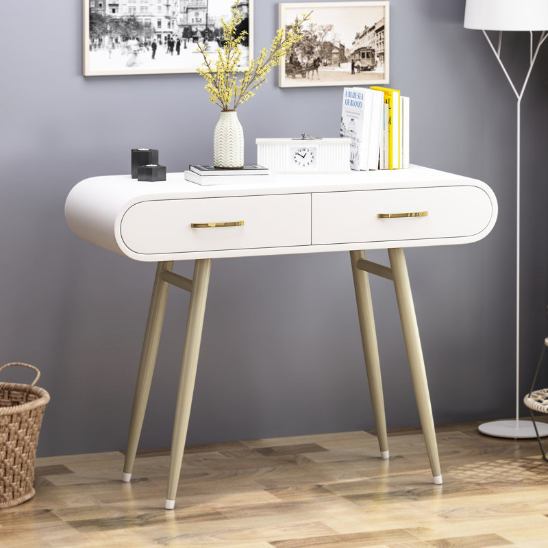 Table d'appoint Glowing - deux faux bois blancs avec pieds en fer doré champagne