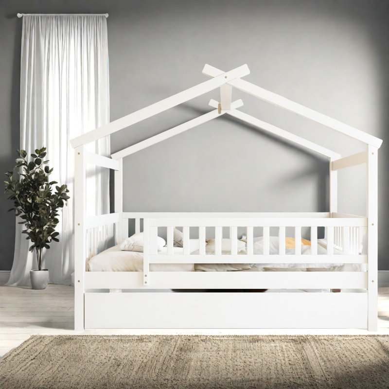 Lits en bois blancs spacieux avec lit gigogne extensible pour enfants