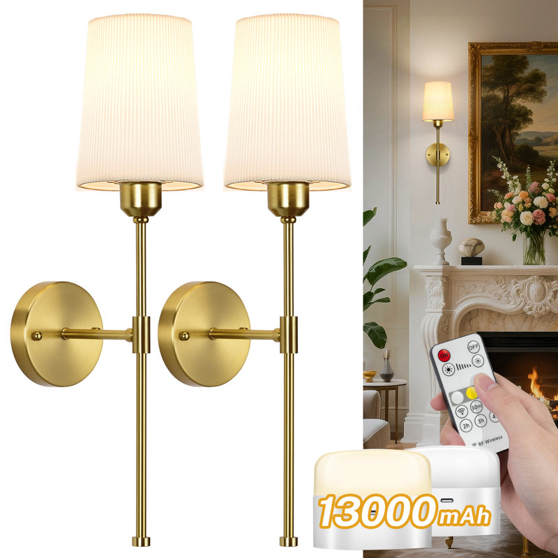 Battery Operated Wall Sconce Set Of 2,White, Gold