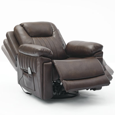  Fauteuil inclinable électrique à bascule pour adultes avec 3 vitesses, télécommande câblée, fauteuil inclinable électrique à bascule en cuir, fonction minuterie berçante 5 à 15 minutes, pour le salon, brun