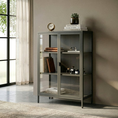Benzion 39.96-inch Black Two Door Metal Storage Cabinet with Clear Doors