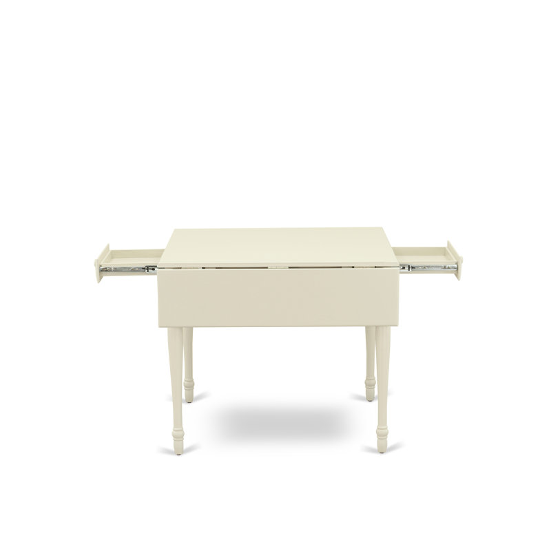 5 Piece Dining Room Furniture Set Includes a Rectangle Kitchen Table with Dropleaf and 4 Dining Chairs, Linen White