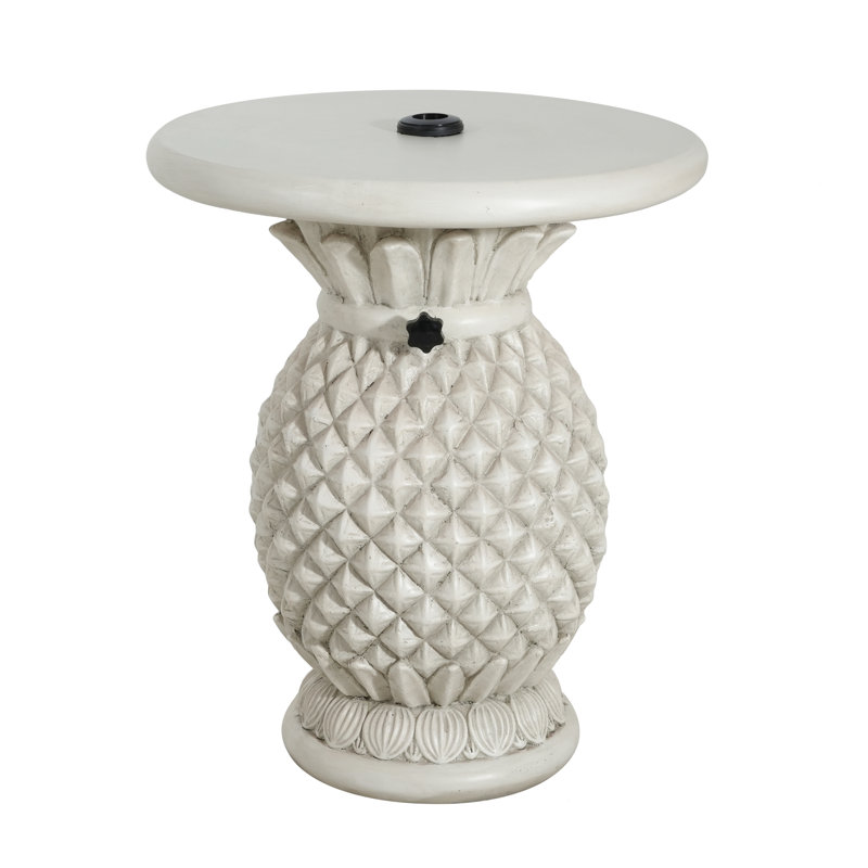 Base de parasol de table d'appoint en oxyde de magnésium blanc antique en forme d'ananas