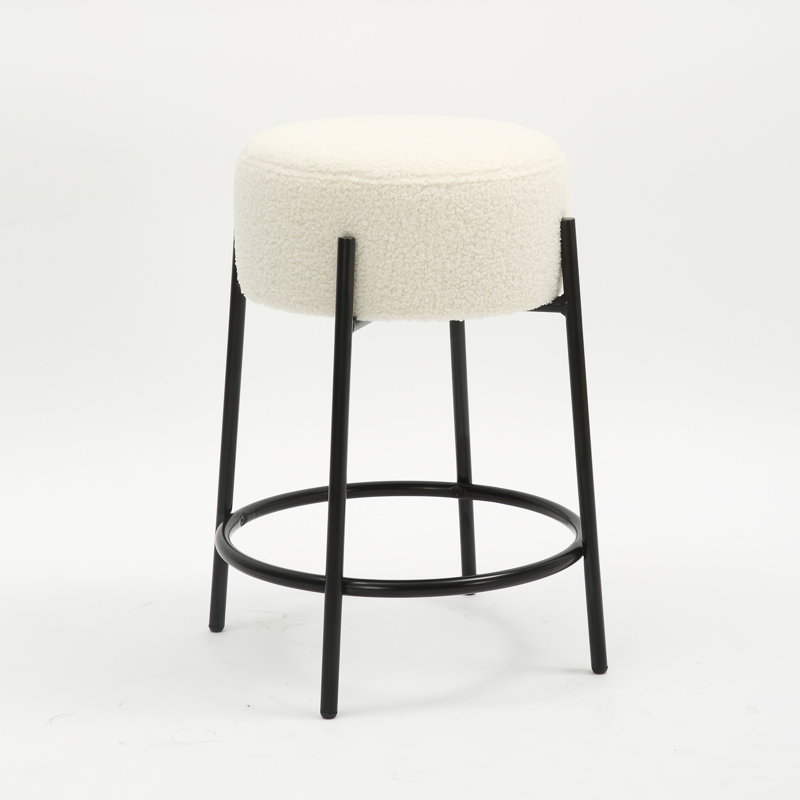Upholstered Counter Stool with Metal Frame, Counter Stool (24" Seat Height), White Polyester/Matte Black Frame, 1