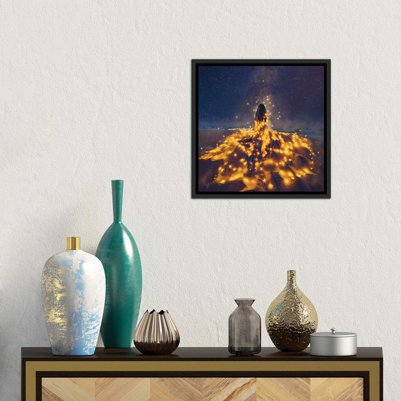 «The Desert Constellation» - Reproduction, H 18 po x l 18 po x 1,5 po, Toile avec cadre noir patiné