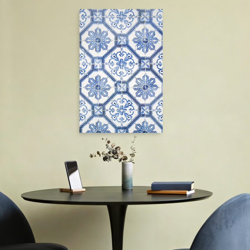 Motif azulejo bleu à motif géométrique classique, H 24 po x l 16 po