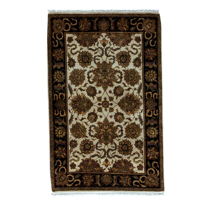 Tapis oriental brun et noir en laine noué à la main 4 pi 1 po x 6 pi 5 po Oriental