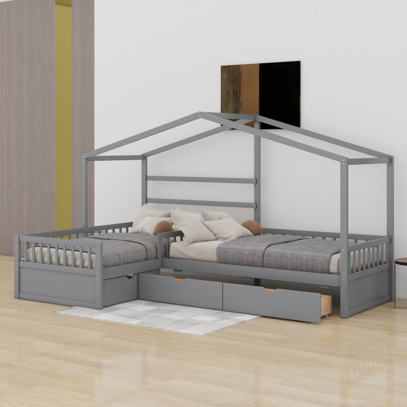 Lit plateforme simple avec tiroirs, Gris