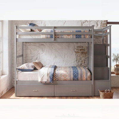 Twin Over Twin Bunk Bed with 2 Drawers and Staircase, Space-Saving and Multifunctional Design for Modern Bedrooms