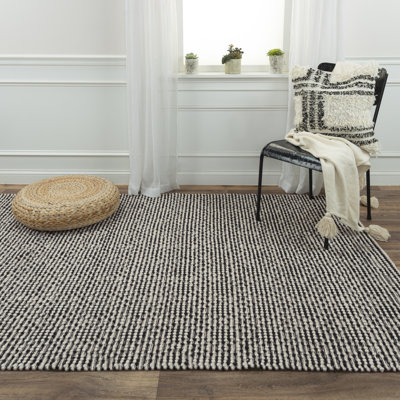 Tapis noir en laine tissé à la main Doly