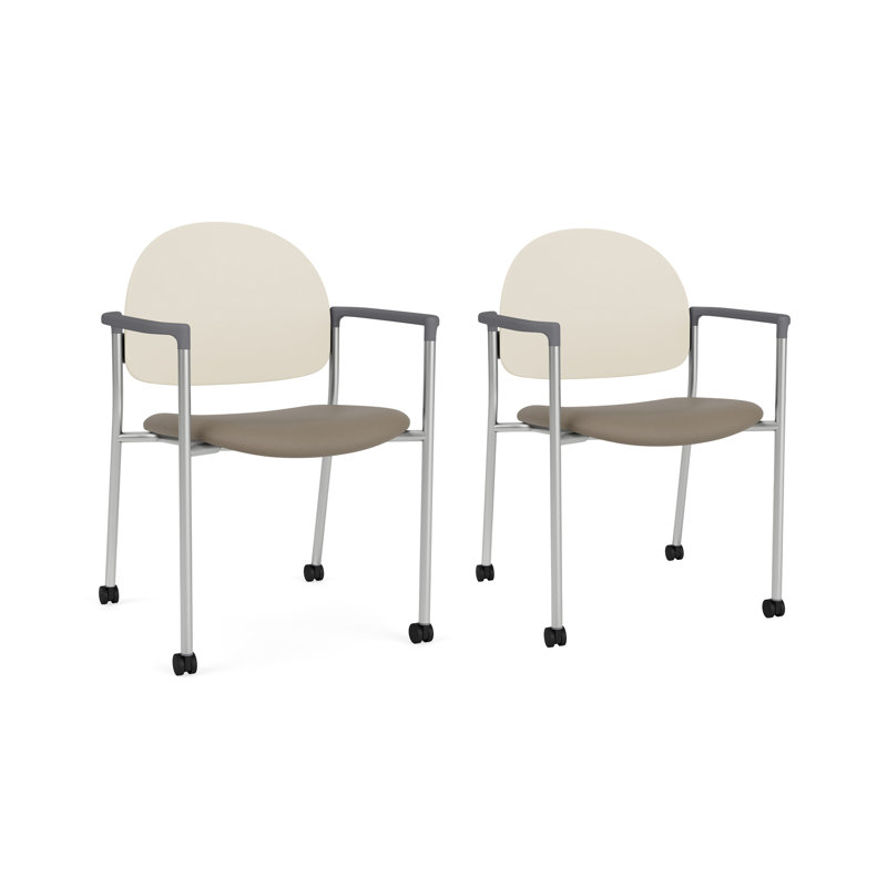 Chaise d'invité à chat avec roulettes, Argent, Modena Farro / Sand Beige Poly