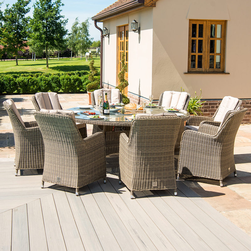 Balch 8 Seat Round Rattan Fire Pit Dining Set - with Lazy Susan
