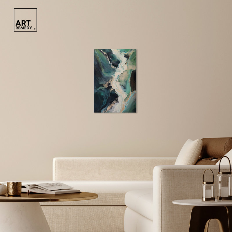 «Sage River Blue», art mural abstrait par Art Remedy, Toile tendue, H 30 po x l 20 po
