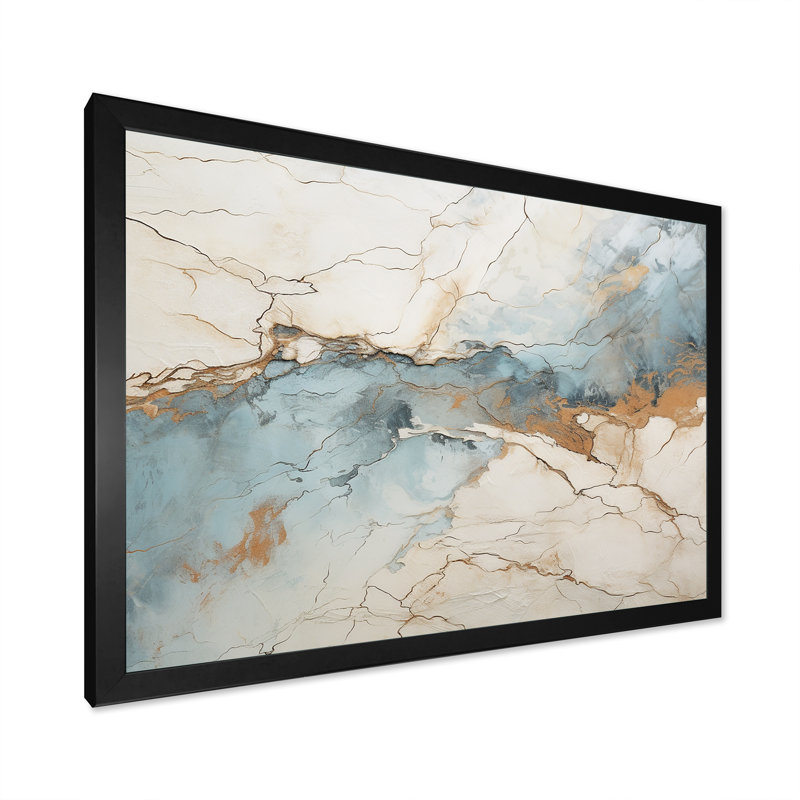 «Blue and White Marble River II», reproduction sur toile, Cadre simple noir, H 34 po x l 44 po x P 1,5 po