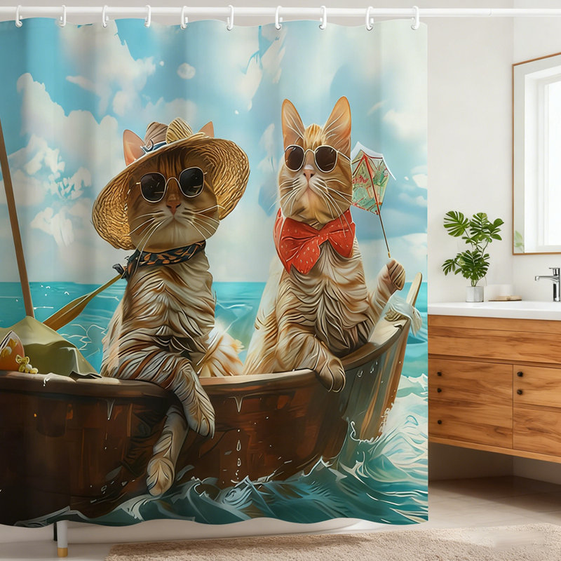 Rideau de douche 3D en polyester 3D avec motif de deux chats, 72 po x 72 po, rideau de douche de taille standard avec 12 crochets décoratifs