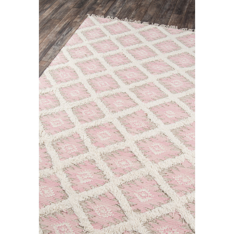 Wool Geometric Area Rug in Pink, Rectangle 8'10" x 11'10"