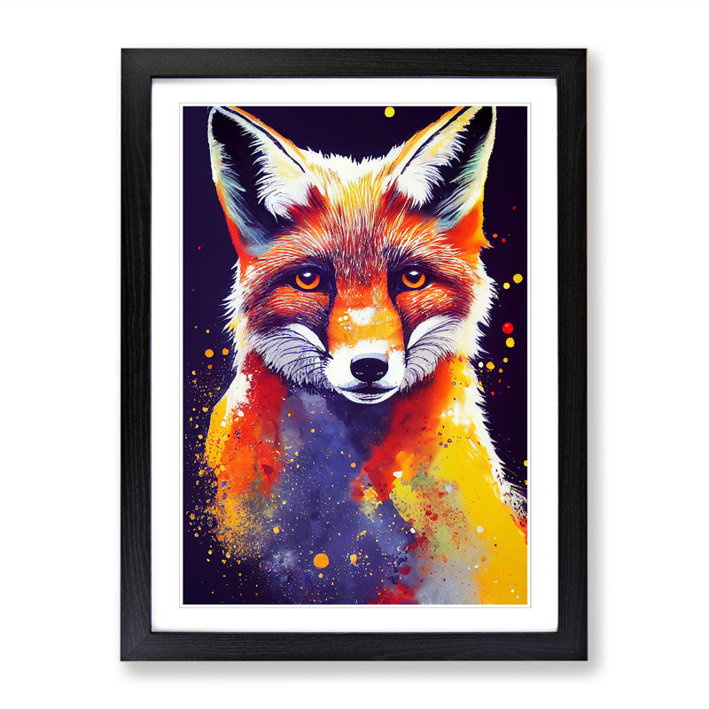 FRM-V0523-1034X Fox Paint Splatter Vol.2 - Picture Frame Print, Black Framed, 64cm H x 46cm W